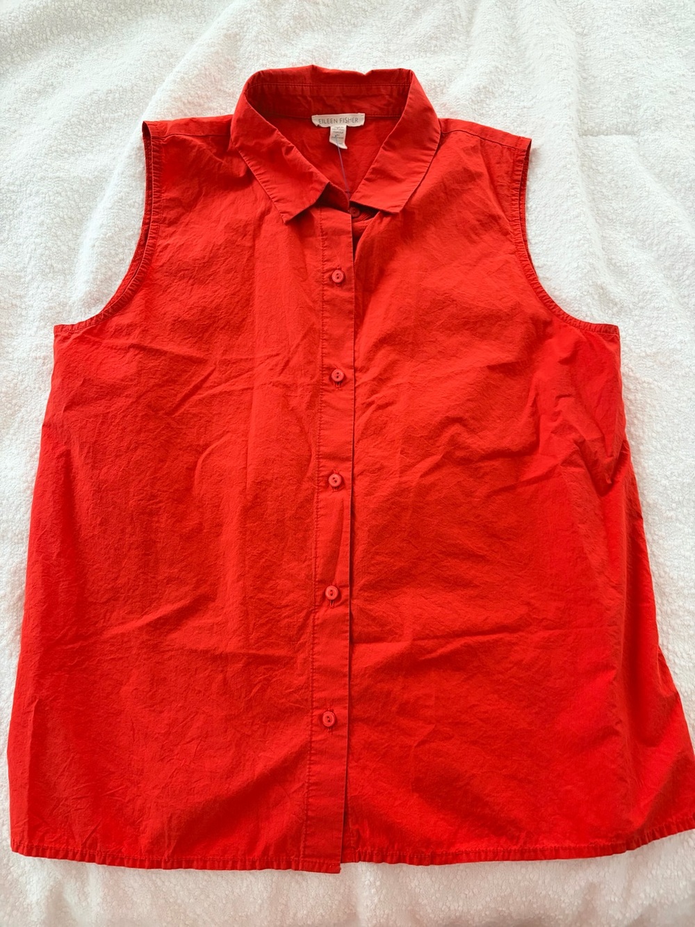 Eileen Fisher 100% Organic Cotton Sleeveless Collared Shirt